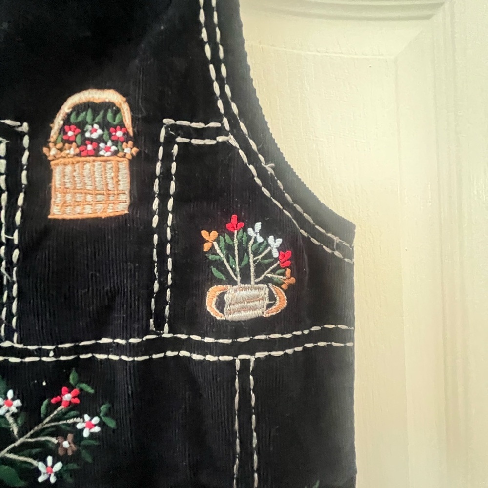 Vintage Van Heusen Corduroy Embroidered Medium Cottagecore Vest Garden Floral - Picture 5 of 15